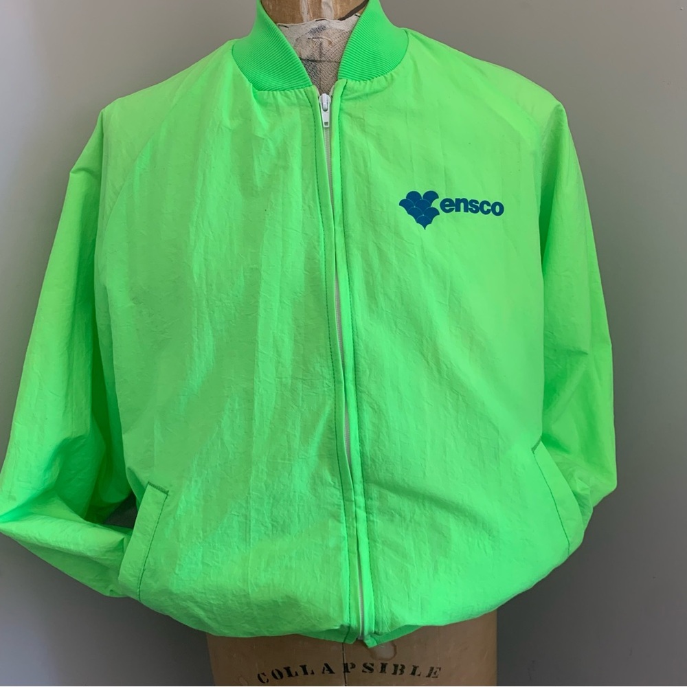 Vintage 80s 90s Total Concepts Ensco Dayglo Neon Green Windbreaker Size Large
